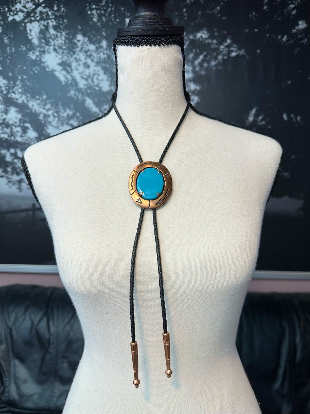 Turquoise Stone Bolo leather Tie Necklace
